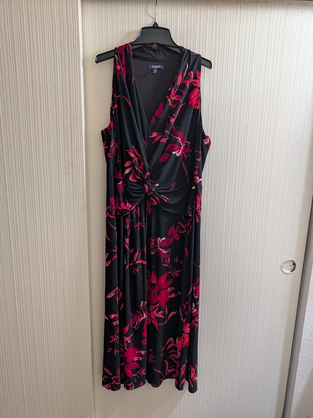 Chaps Sleeveless Black Dress with Red Floral Print Size 16 W